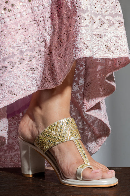 Ivory Sheesha Block Heels Kolhapuri