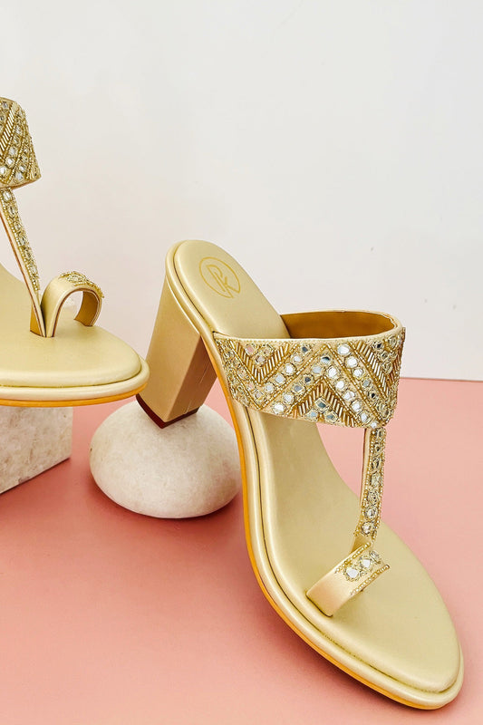 Gold Sheesha Block Heels Kolhapuri