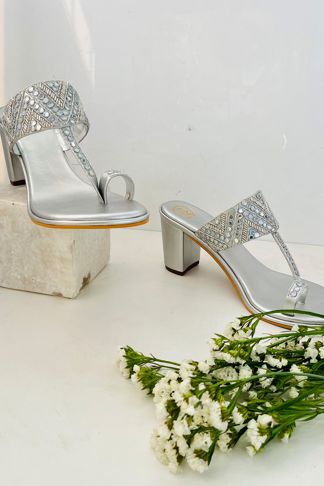 Silver Sheesha Block Heels Kolhapuri