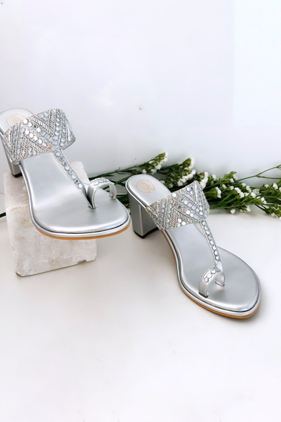 Silver Sheesha Block Heels Kolhapuri