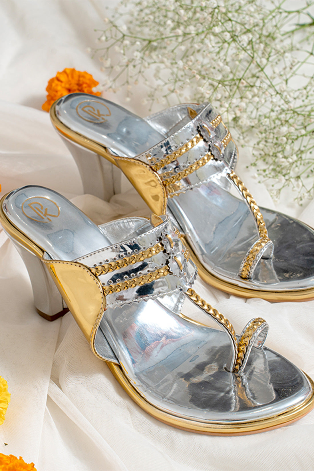 Silver Two Tone Kolhapuri Block Heels