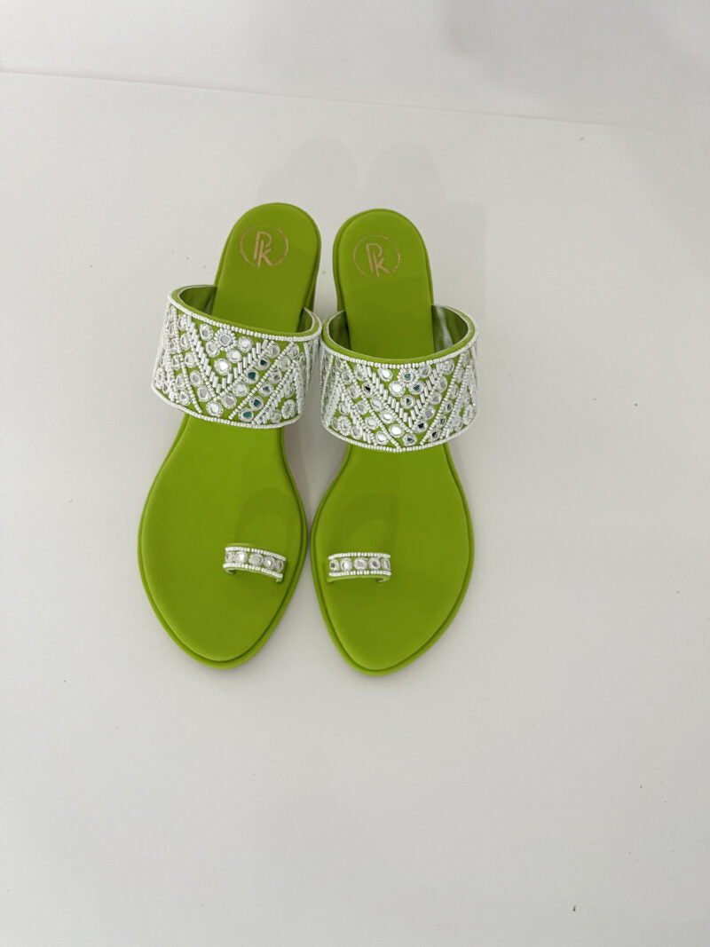 NEON GREEN SHEESHA KOLHAPURI BLOCK HEELS
