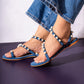 DENIM PEARL ANKEL STRAP FLATS