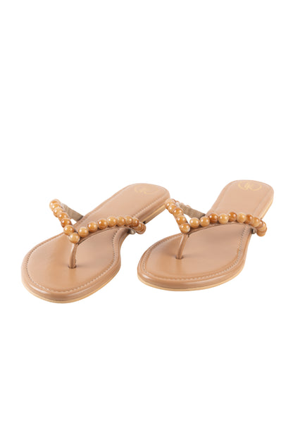 Caramel V strap flats