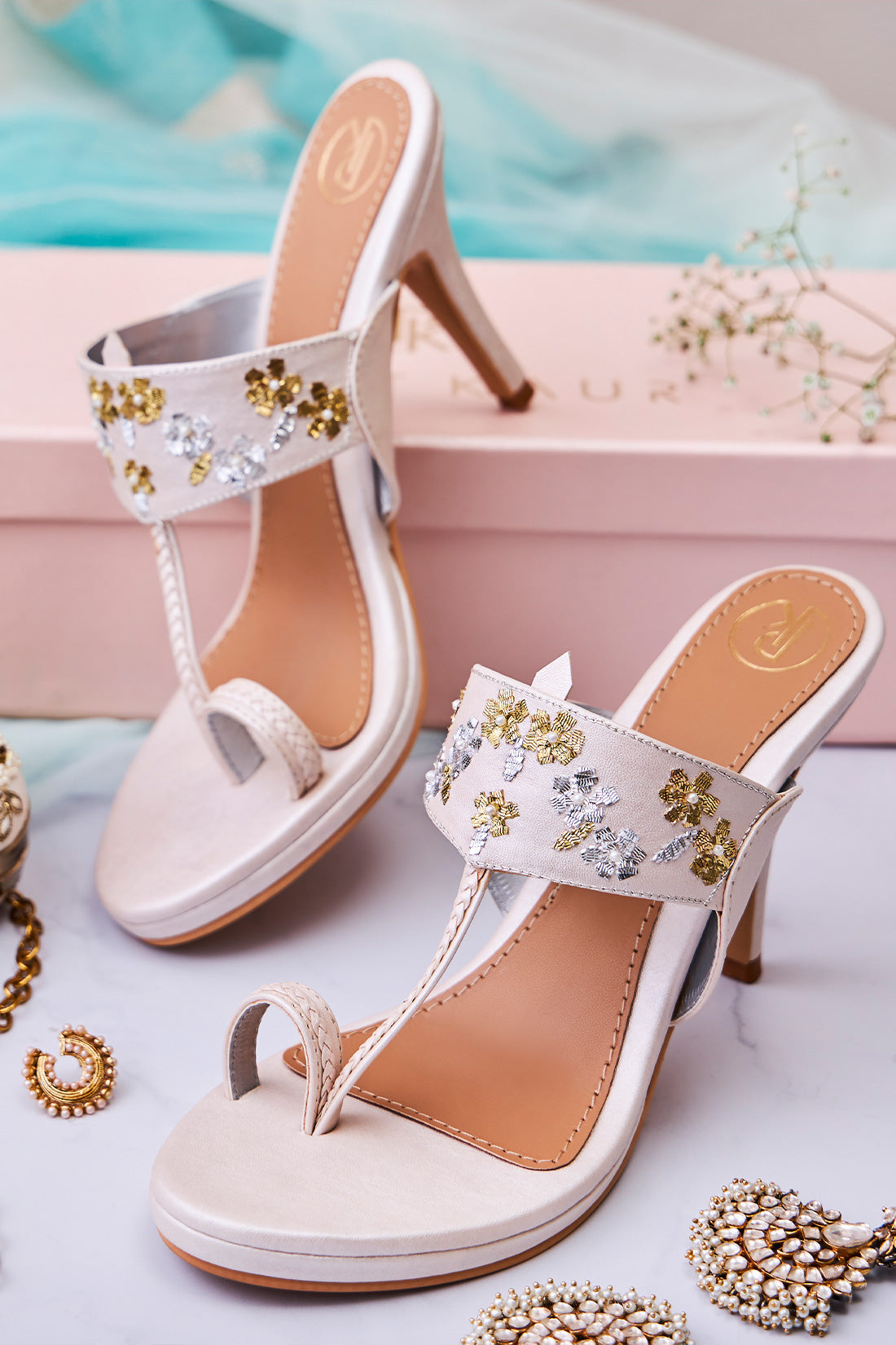 Ivory Mukaish Kolhapuri Heels