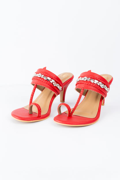 Red Embellished Kolhapuri Heels
