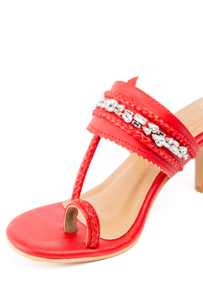 Red Embellished Kolhapuri Heels