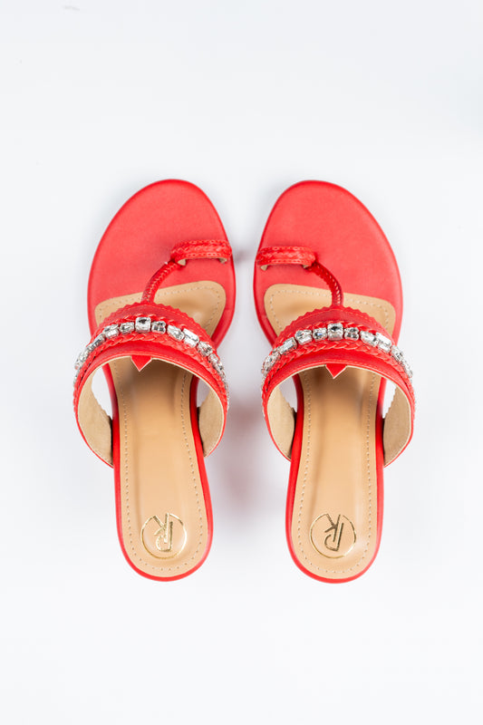 Red Embellished Kolhapuri Heels