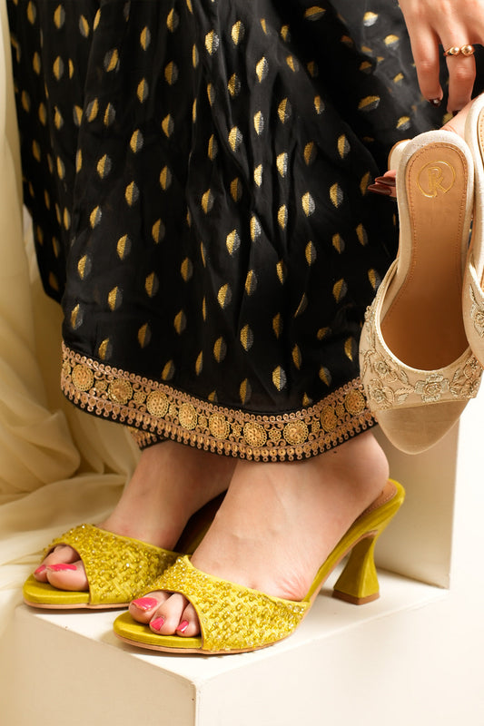 Olive Green Bead heels