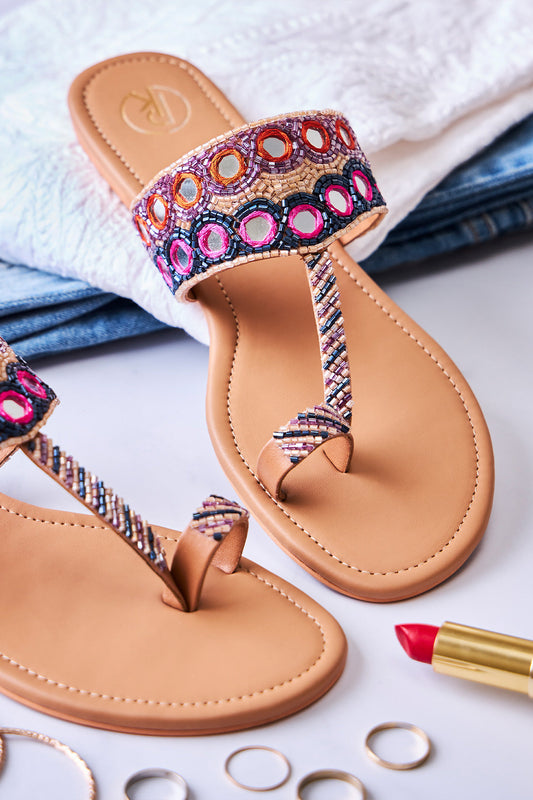 Shisha Multicolour Kolhapuri Flats