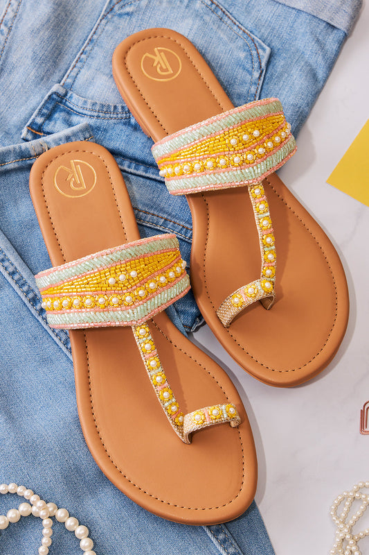 Pastel Cutdana Kolhapuri Flats