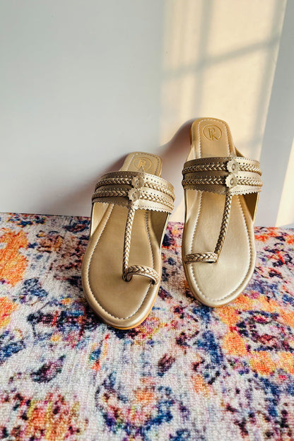 Dull Gold Kolhapuri Flats