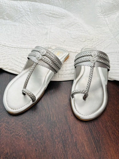 Dull Silver Kolhapuri Flats