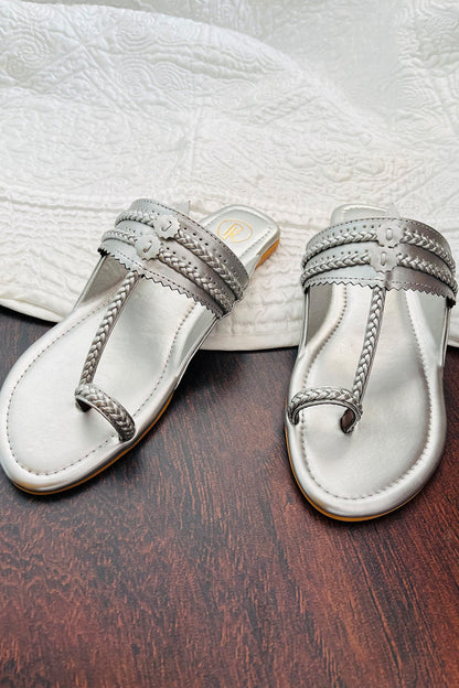 Dull Silver Kolhapuri Flats