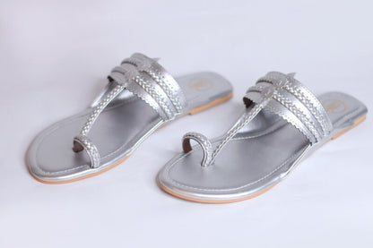 Dull Silver Kolhapuri Flats