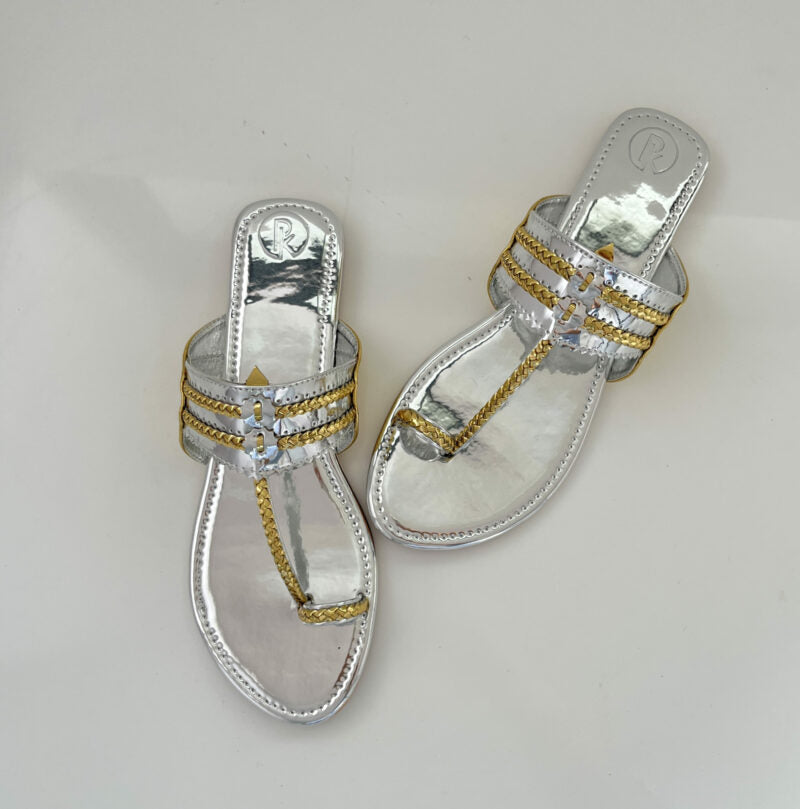 SILVER TWO TONE KOLHAPURI FLATS