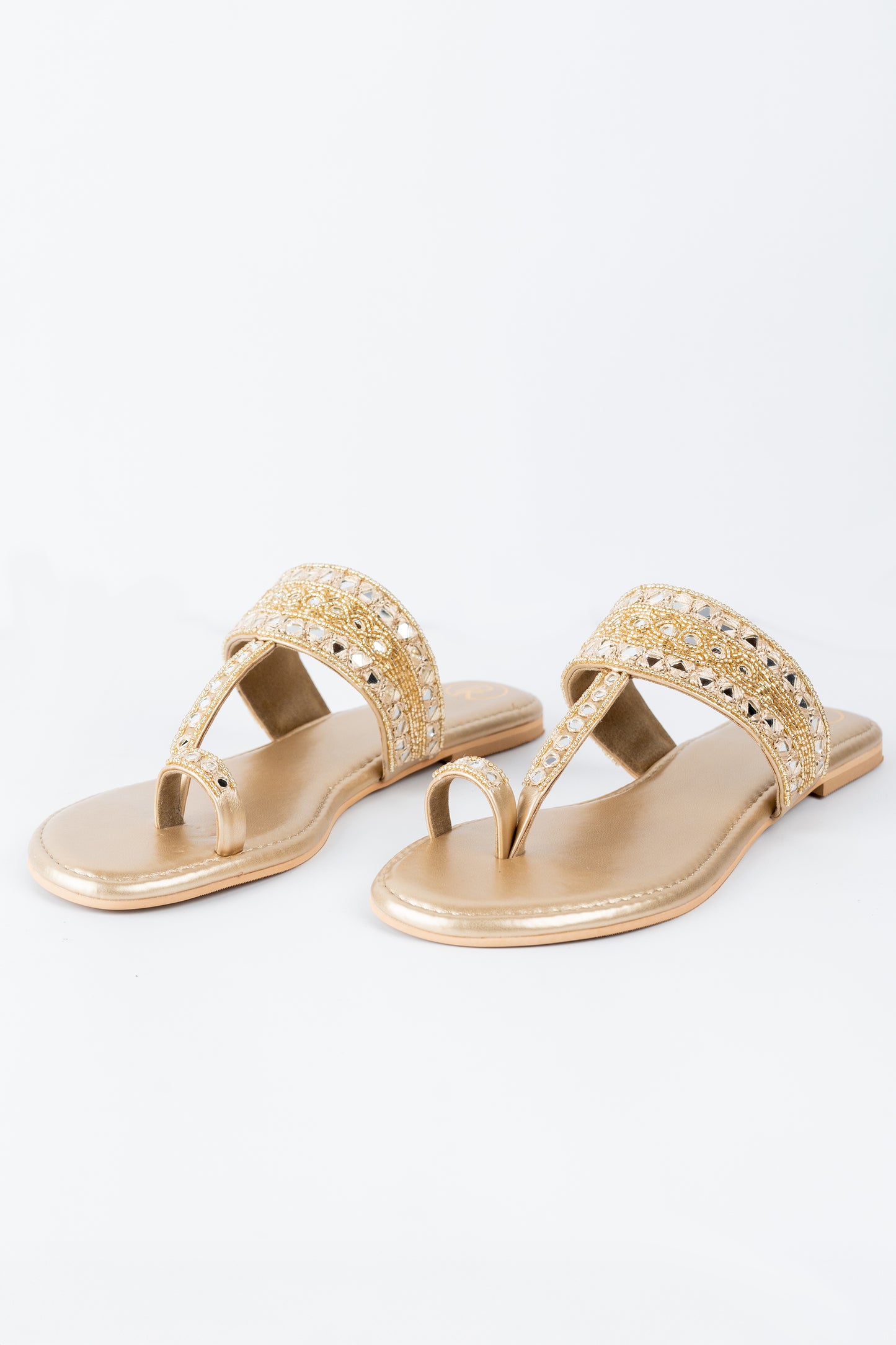 Dull Gold Sheesha Kolhapuri Flats