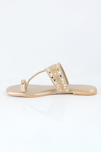 Dull Gold Sheesha Kolhapuri Flats