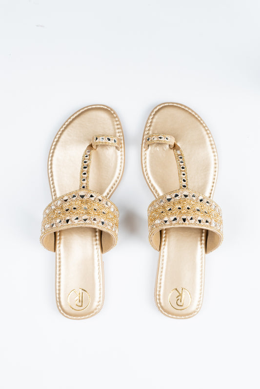 Dull Gold Sheesha Kolhapuri Flats