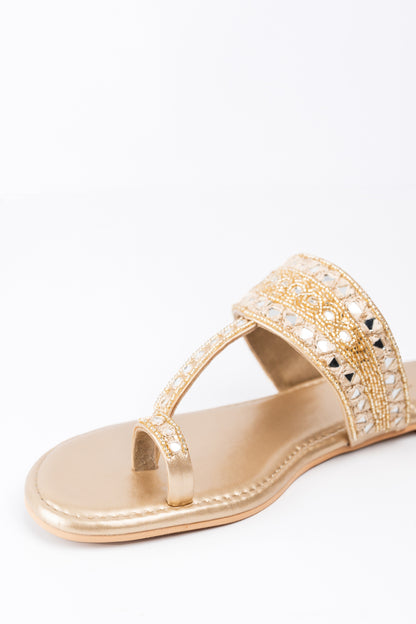 Dull Gold Sheesha Kolhapuri Flats