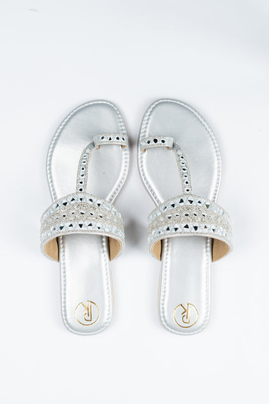 Dull Silver Sheesha Kolhapuri Flats