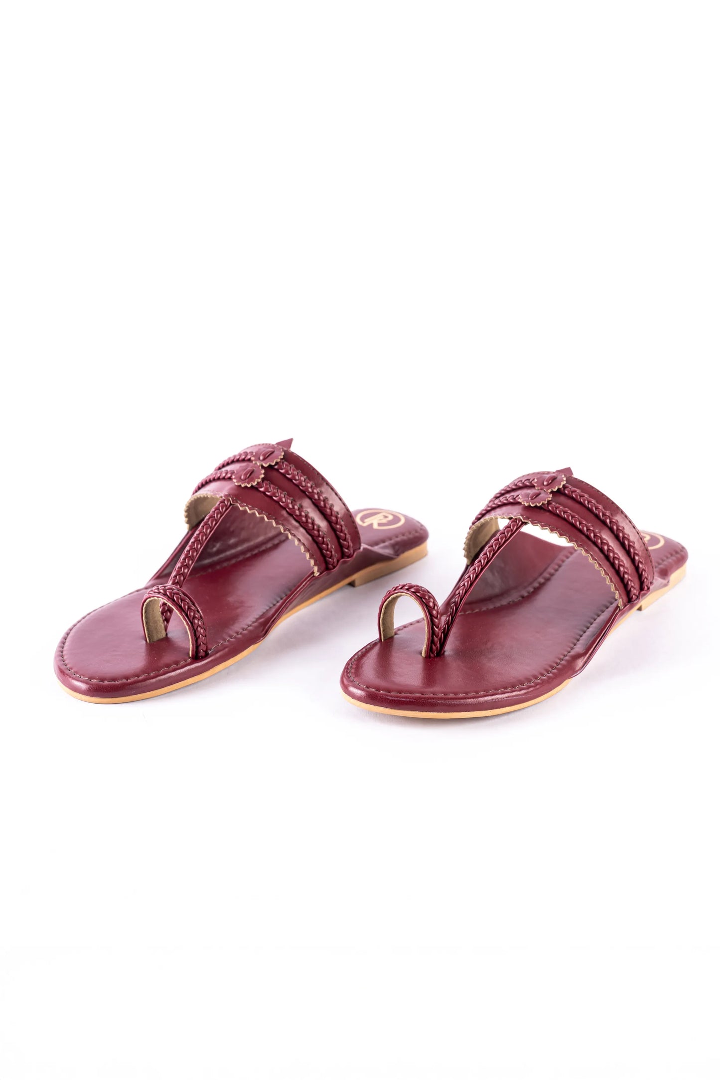Maroon Plain Kolhapuri Flats