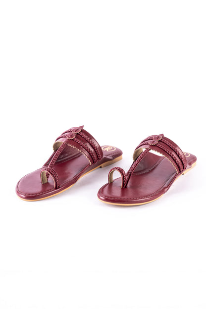 Maroon Plain Kolhapuri Flats
