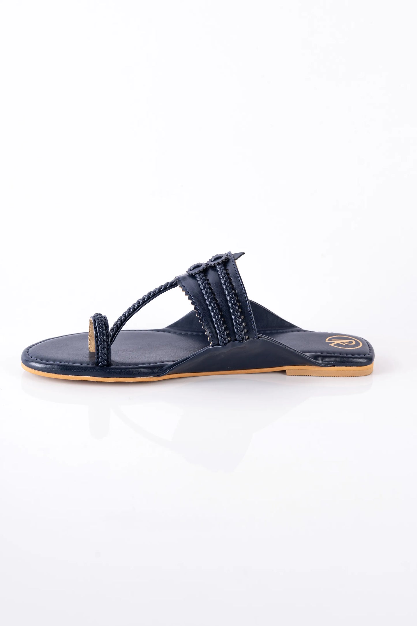 Navy Blue Plain Kolhapuri Flats