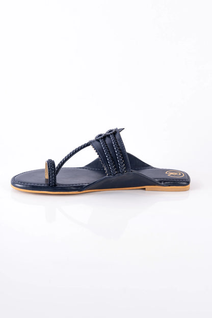 Navy Blue Plain Kolhapuri Flats