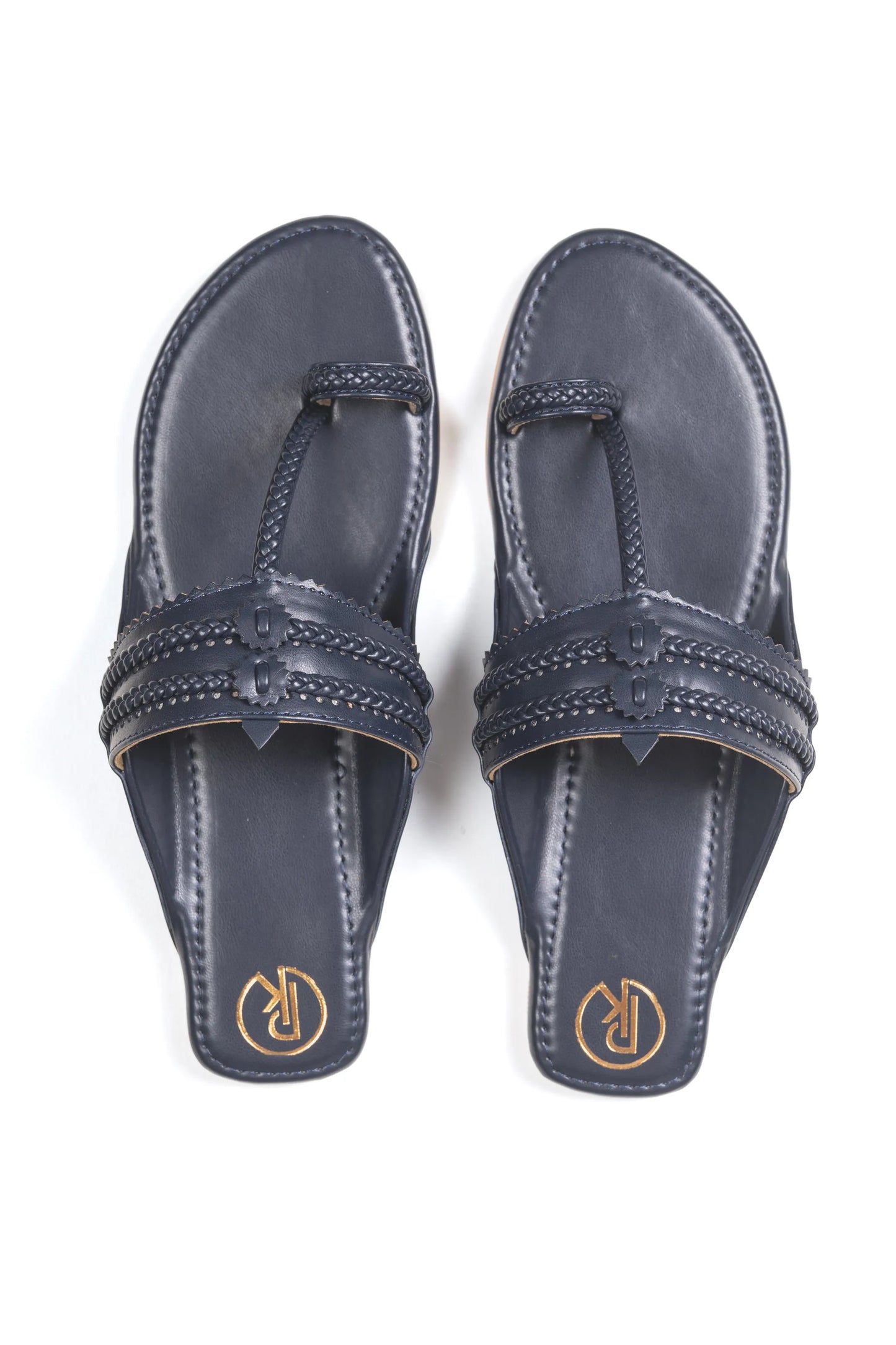 Navy Blue Plain Kolhapuri Flats