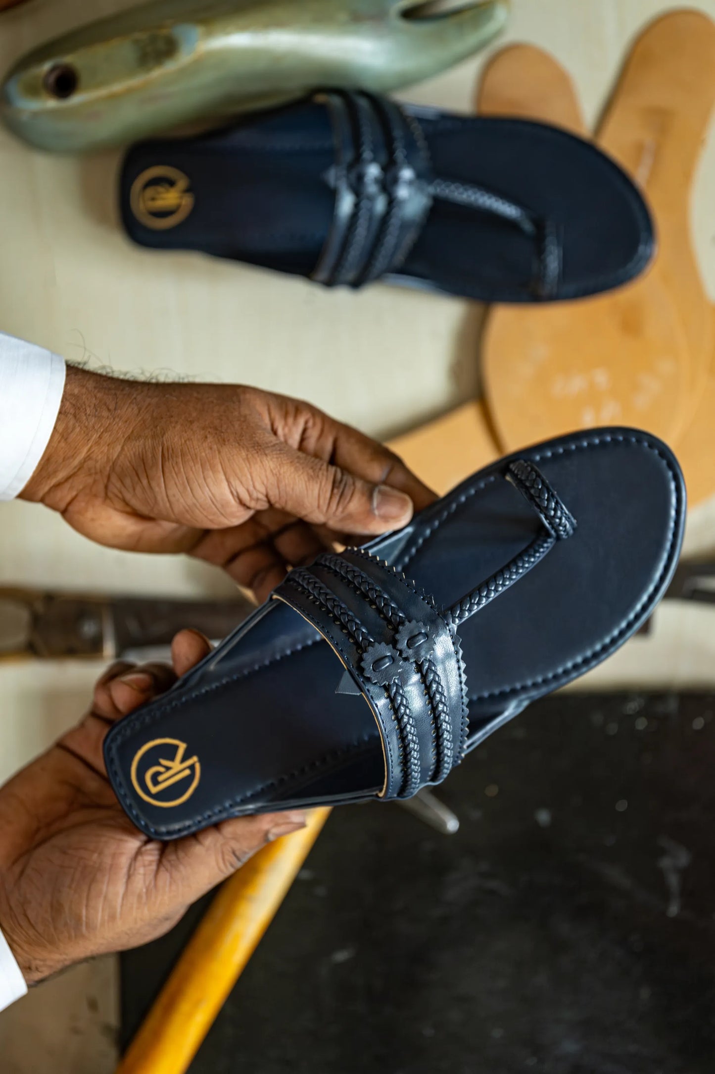 Navy Blue Plain Kolhapuri Flats
