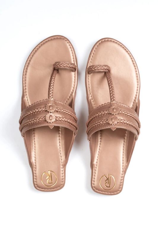 Rose Gold Plain Kolhapuri Flats