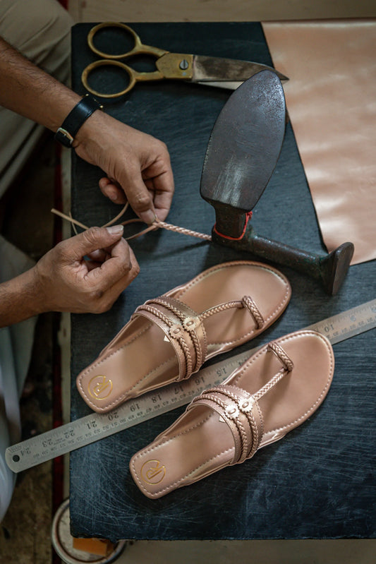 Rose Gold Plain Kolhapuri Flats