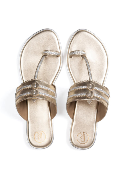 Dull Gold Two One Kolhapuri Flats
