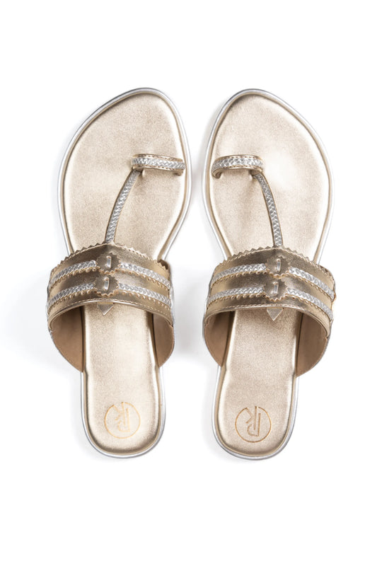 Dull Gold Two One Kolhapuri Flats
