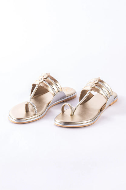 Dull Gold Two One Kolhapuri Flats