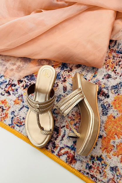 Dull Gold Kolhapuri Wedges