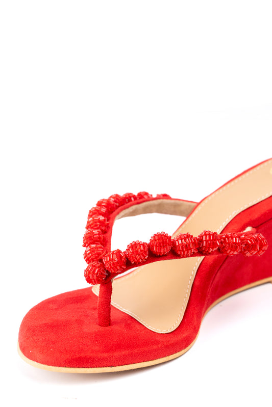Red Burano V Strap Wedges
