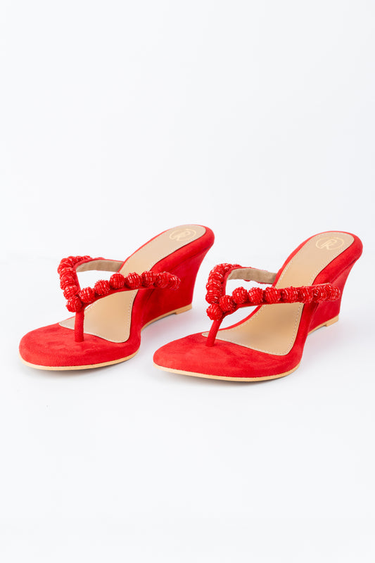 Red Burano V Strap Wedges
