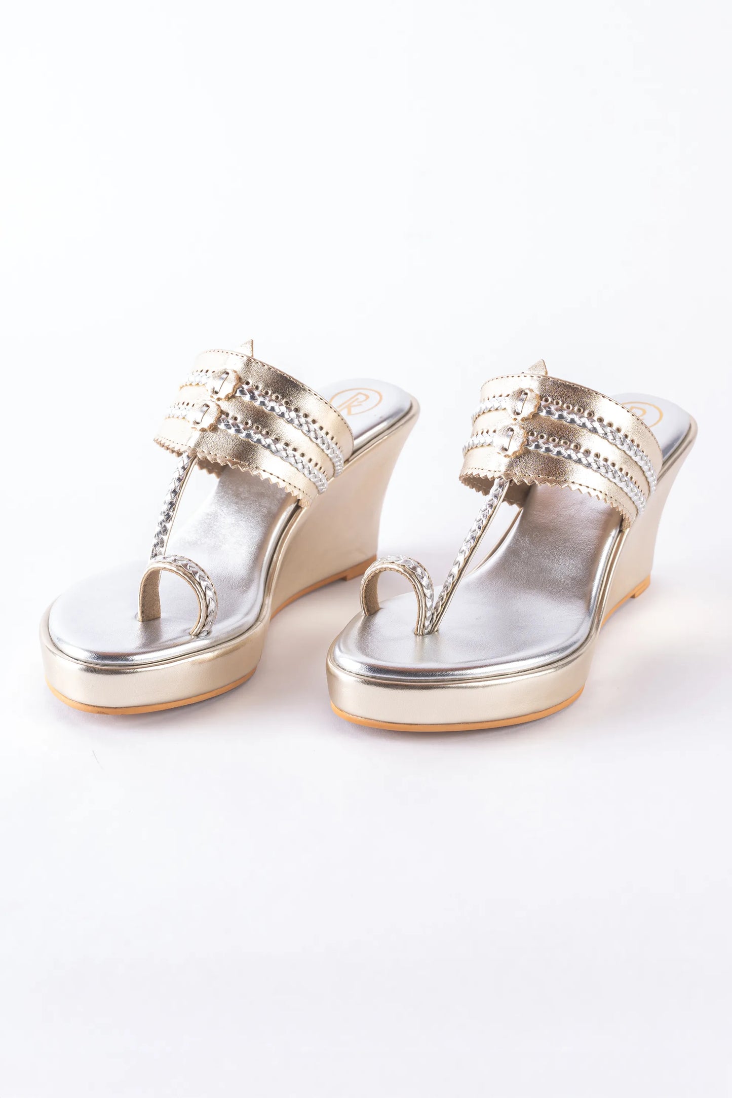 Dull Gold Two Tone Kolhapuri Wedges