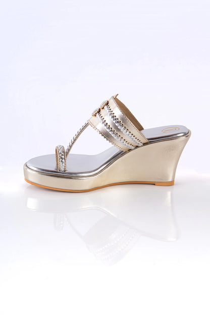 Dull Gold Two Tone Kolhapuri Wedges
