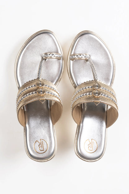 Dull Gold Two Tone Kolhapuri Wedges