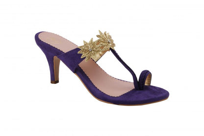 Purple Suede Lotus Kolhapuri Heels