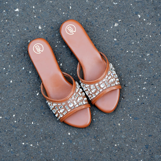 Tan Embellished Sheer Sandals
