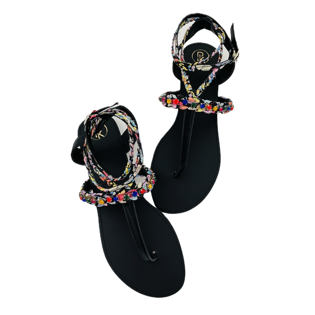 Black Poppy T Strap Sandals