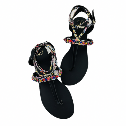 Black Poppy T Strap Sandals