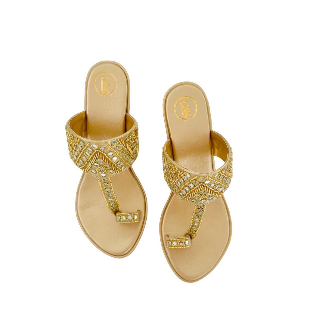 Gold Sheesha Block Heels Kolhapuri