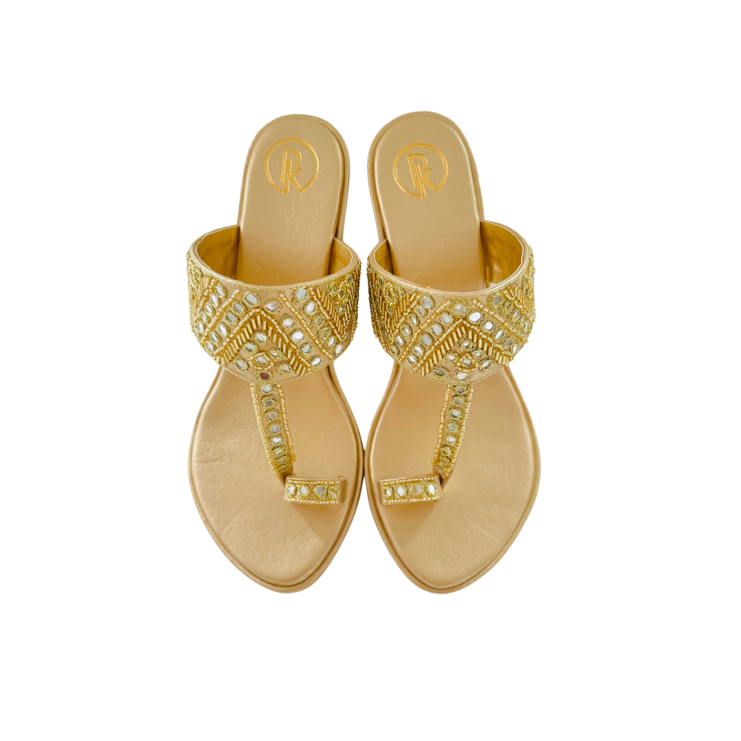 Gold Sheesha Block Heels Kolhapuri