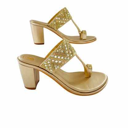 Gold Sheesha Block Heels Kolhapuri