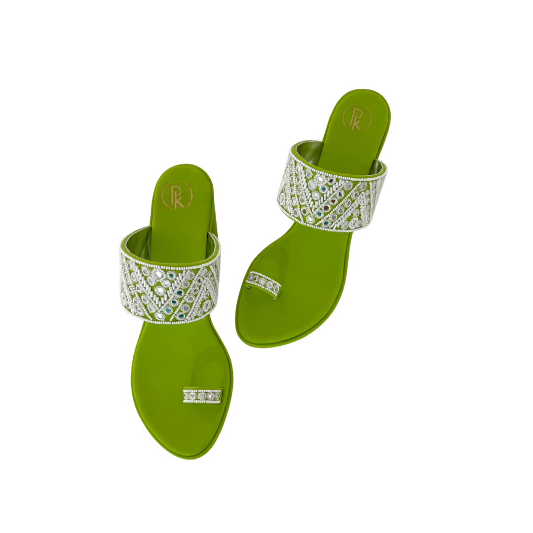 Neon Green Sheesha Kolhapuri Block Heels